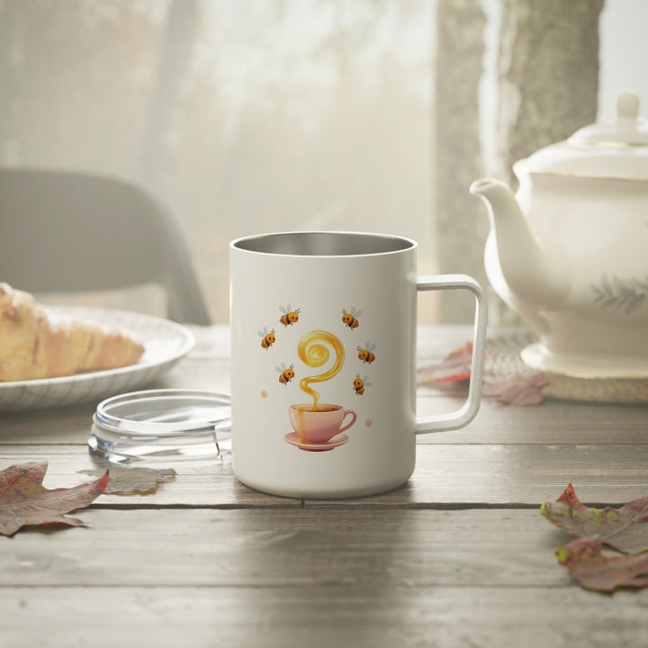 Bee Happy 10oz Insulated Coffee Mug – Cute Honeybee Pastel Travel Cup