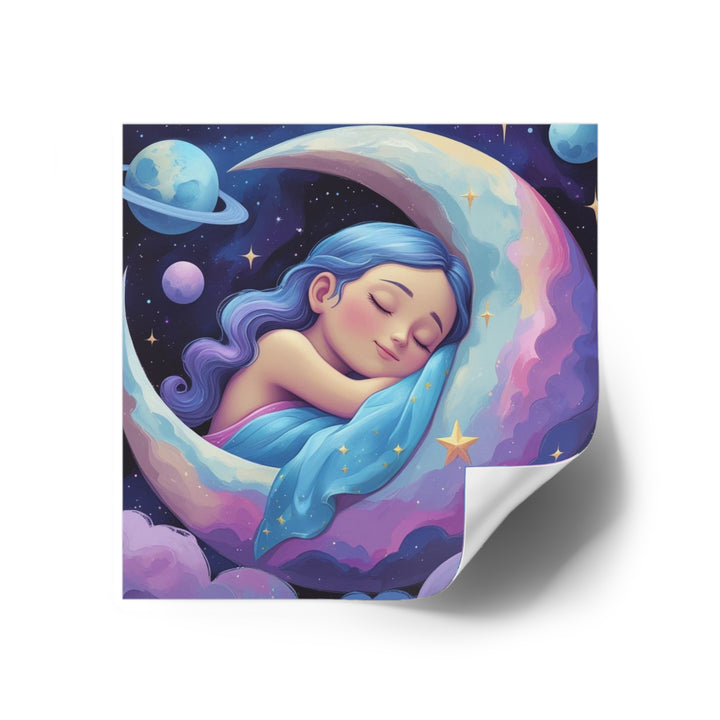 Dreamy Celestial Girl Moon Square Sticker – Custom Weatherproof Vinyl