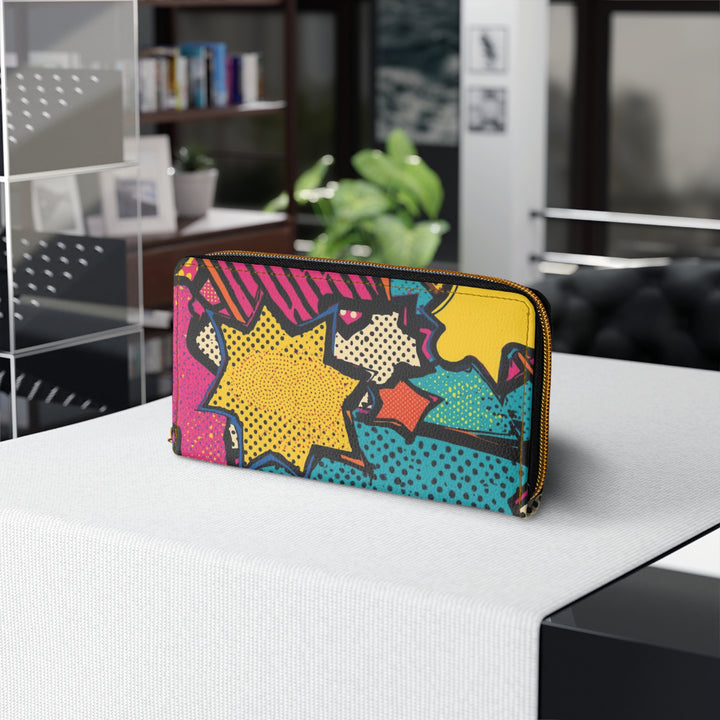 Sleek Pop Art Personalized Zipper Wallet – Vibrant Comic Book Design