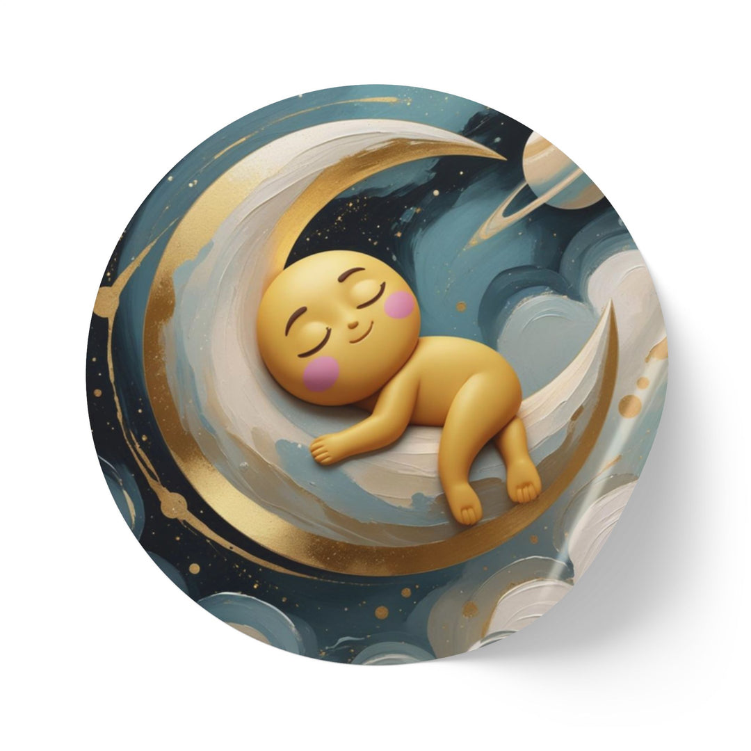 Celestial Baby Moon Round Sticker Label Rolls – Durable, Cute & Glossy