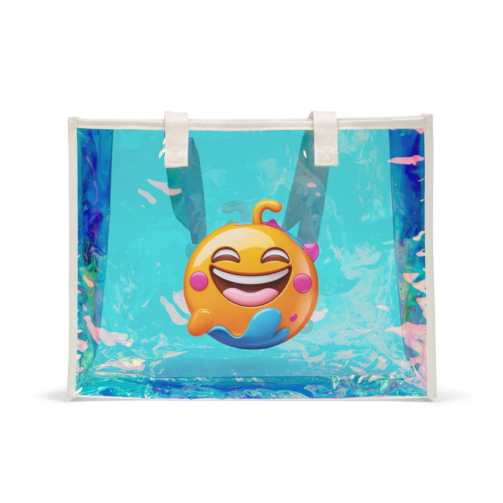 Beach Holographic Tote Bag – Iridescent Emoji Smile, Fun & Water-Resistant