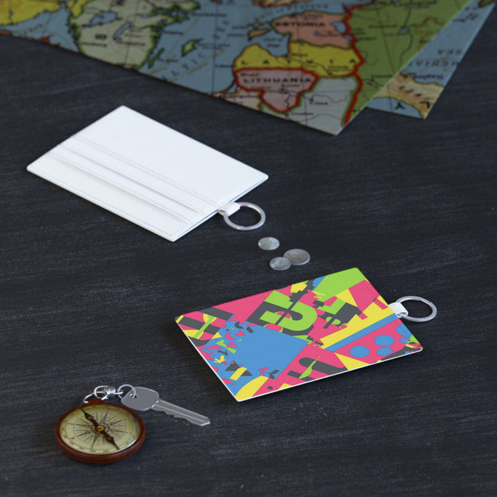 Personalized Saffiano Leather Card Holder – Bold Neon Abstract, Custom Gift
