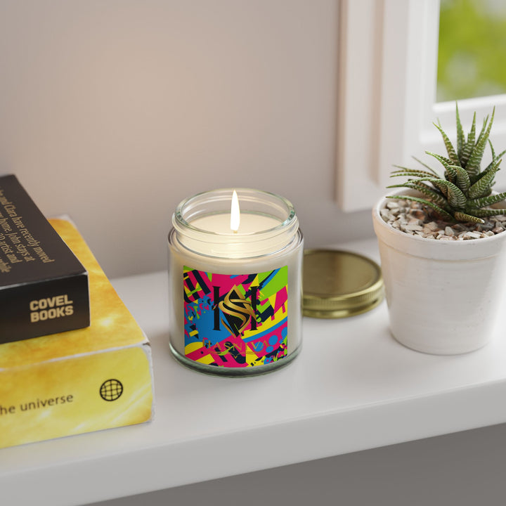 Hand-Poured Coconut Apricot Candles – Bold Neon Geometric, 4oz/9oz
