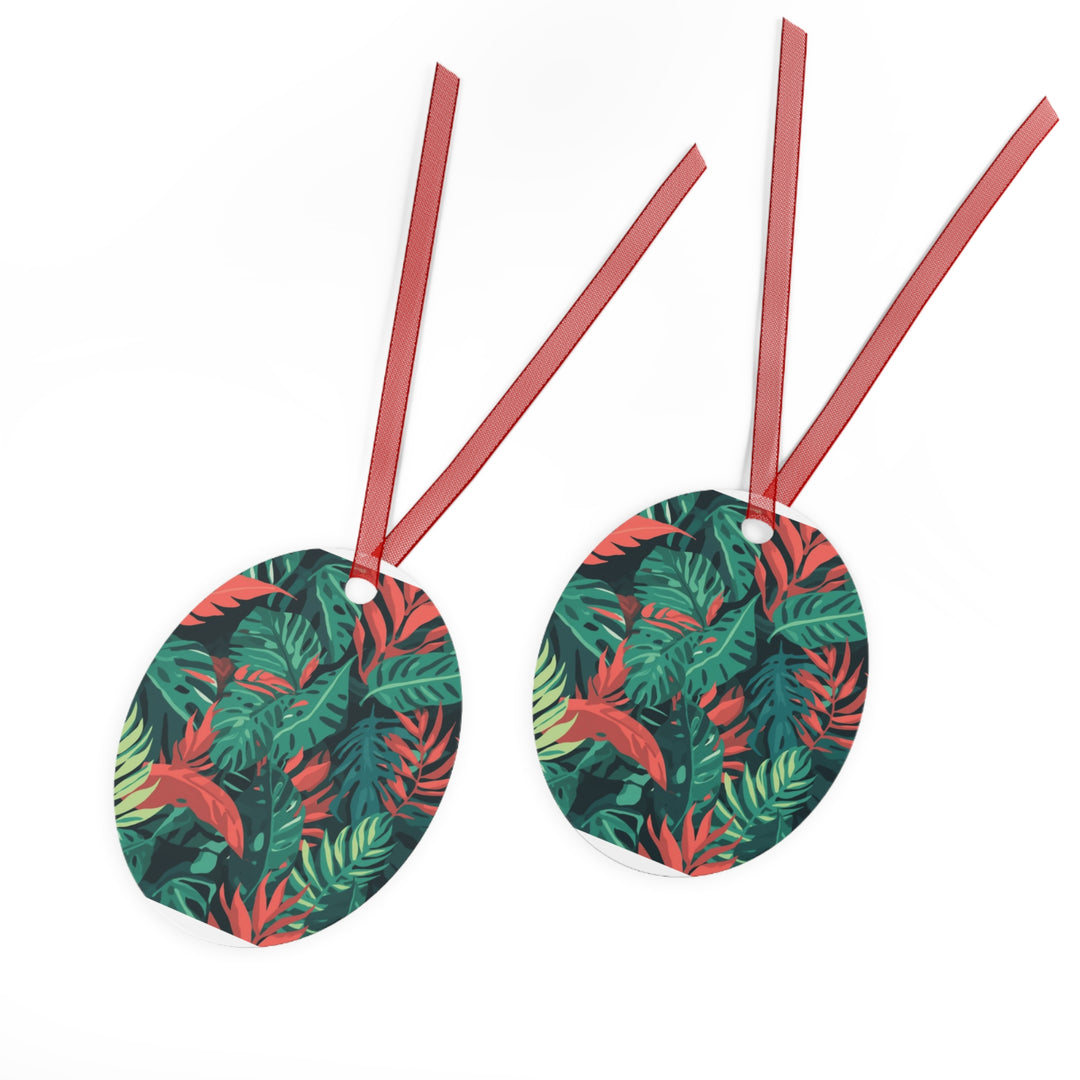 Glossy Metal Ornament – Tropical Leaf Jungle Vibe, Custom & Durable Keepsake