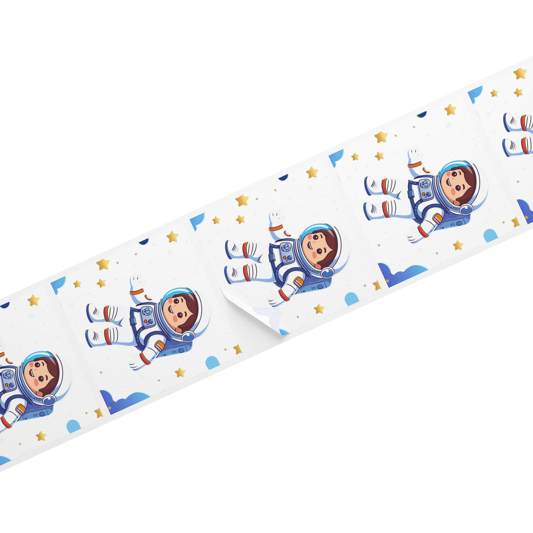 Playful Space Astronaut Square Sticker Label Rolls – Custom, Durable & Fun