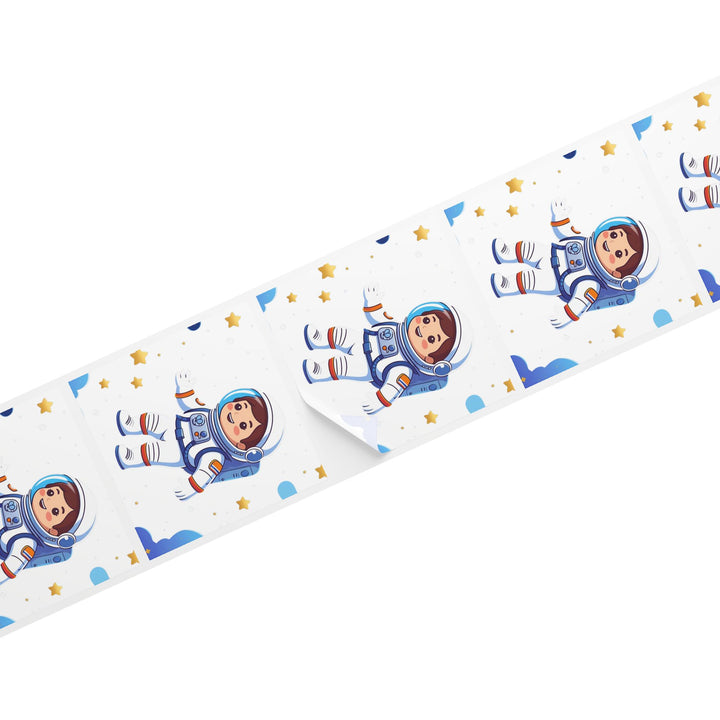 Playful Space Astronaut Square Sticker Label Rolls – Custom, Durable & Fun