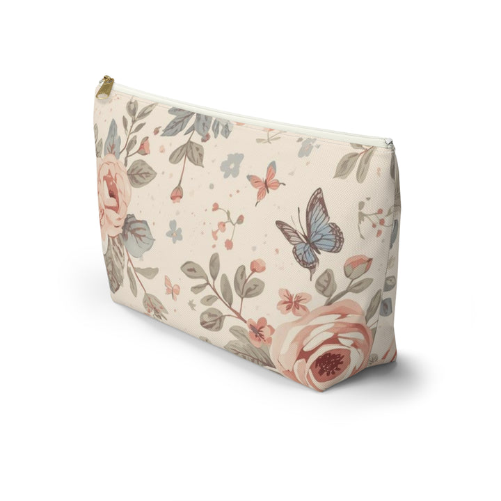 Chic T-Bottom Accessory Pouch – Pastel Floral Roses & Butterflies, Stylish Organizer