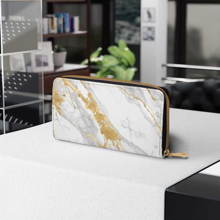 Sleek Marble Gold Zipper Wallet – Personalized Luxe Faux Leather Organizer