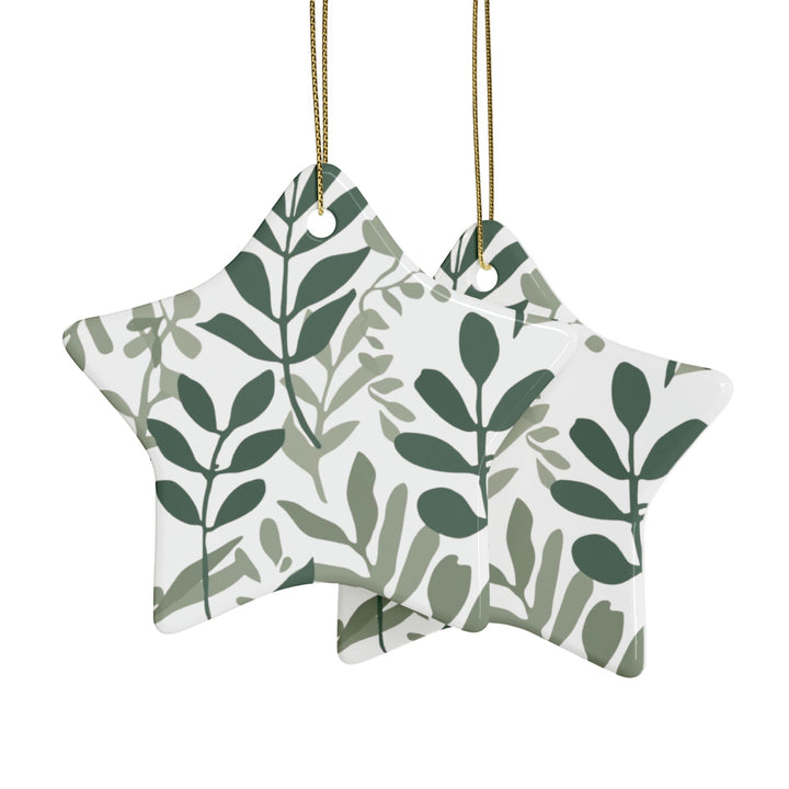 Personalized Ceramic Ornaments – Modern Botanical Leafy Green Design (1–20pcs)
