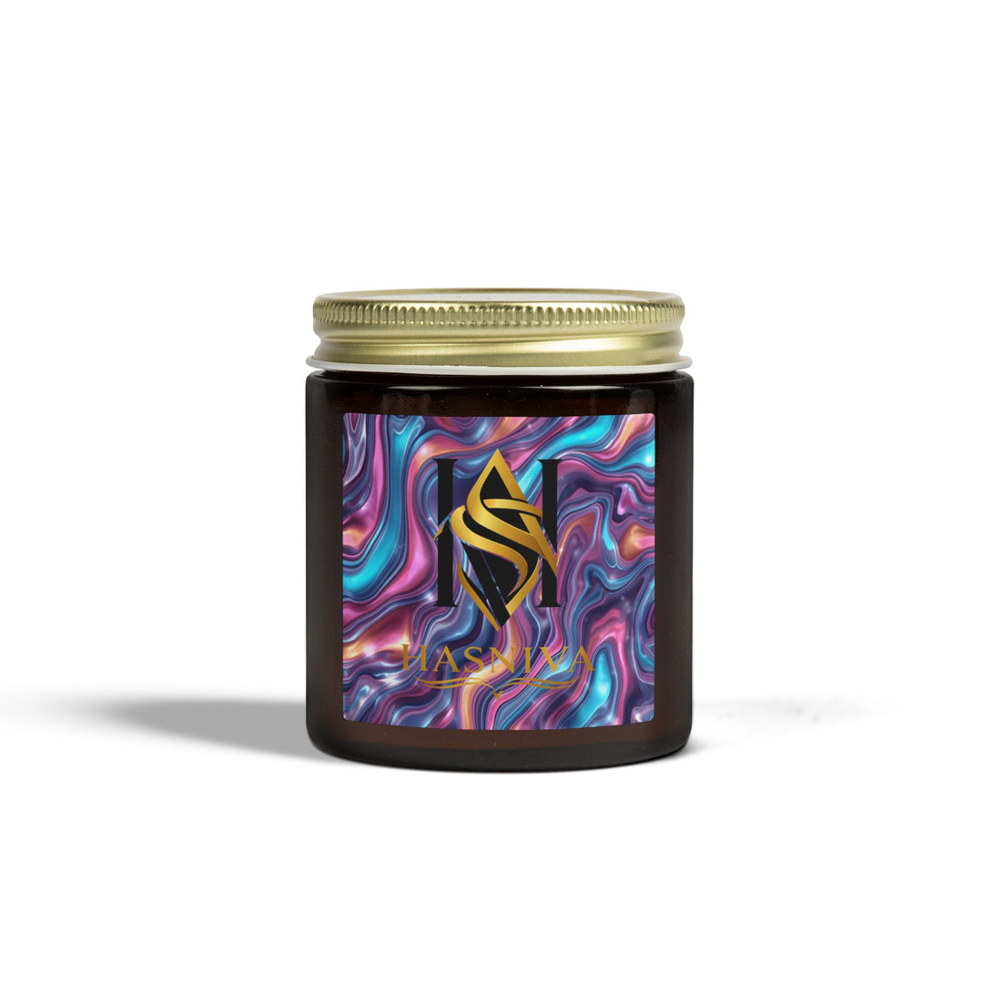 Hand-Poured Coconut Apricot Scented Candle – Iridescent Abstract Design