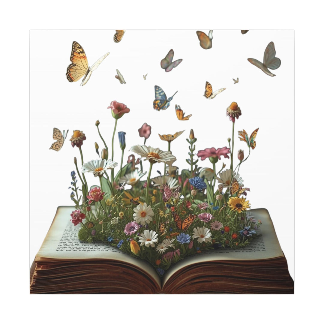 Magical Pop-Up Book Matte Canvas – Whimsical Wildflowers & Butterflies Art