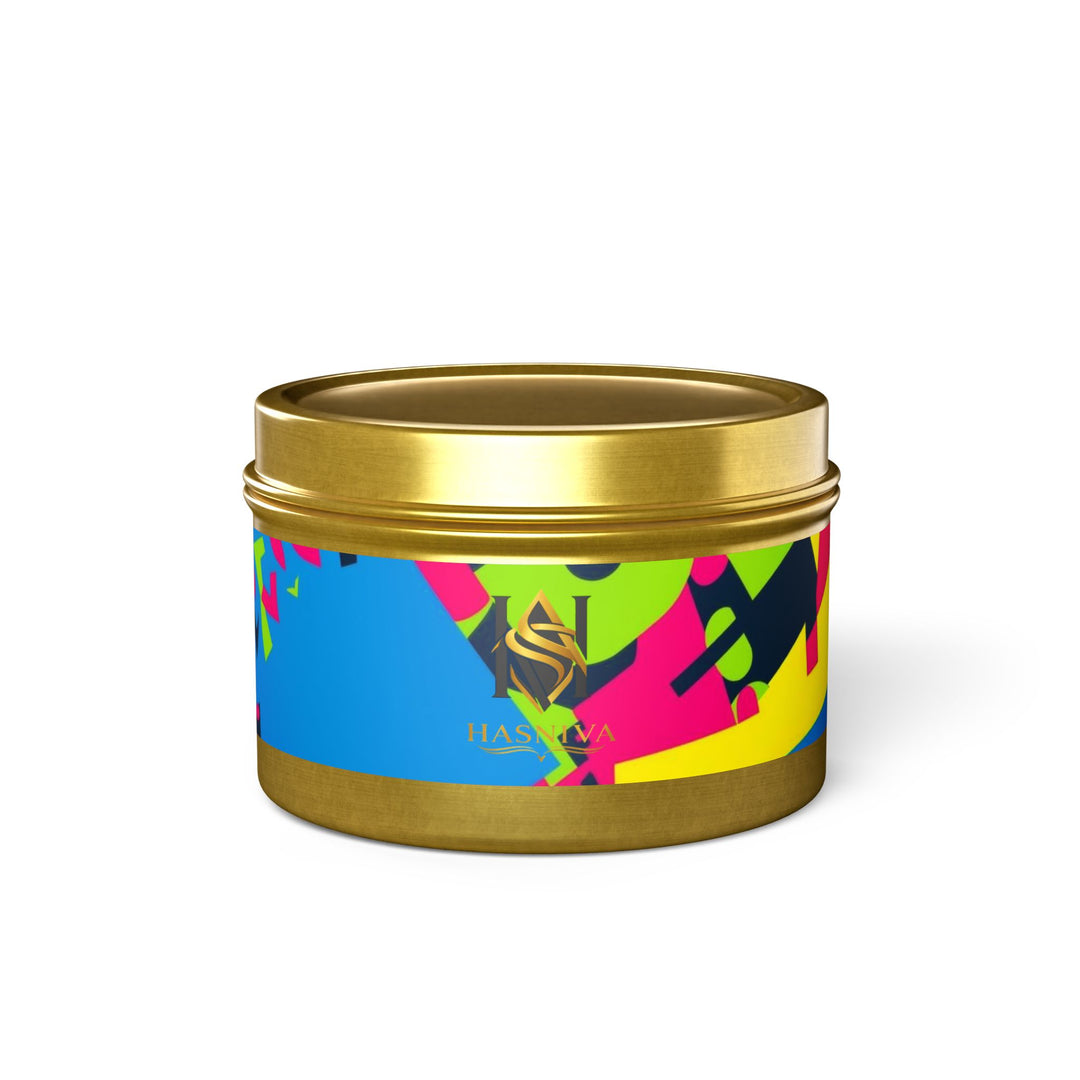 Custom Hand-Poured Tin Candles – Bold Abstract Neon Design, Eco-Friendly