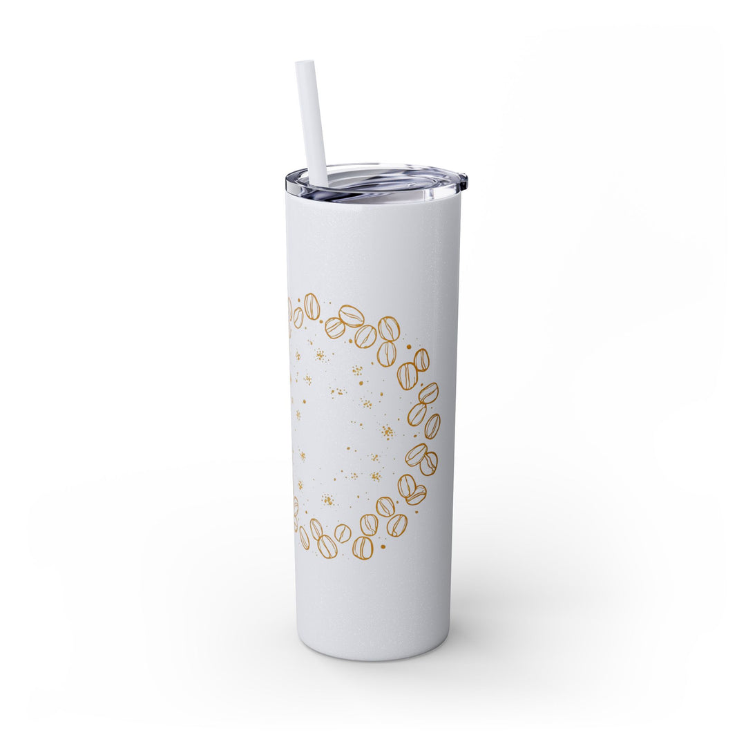 Coffee Lover’s 20oz Skinny Tumbler – Chic Hand-Drawn Beans & Straw