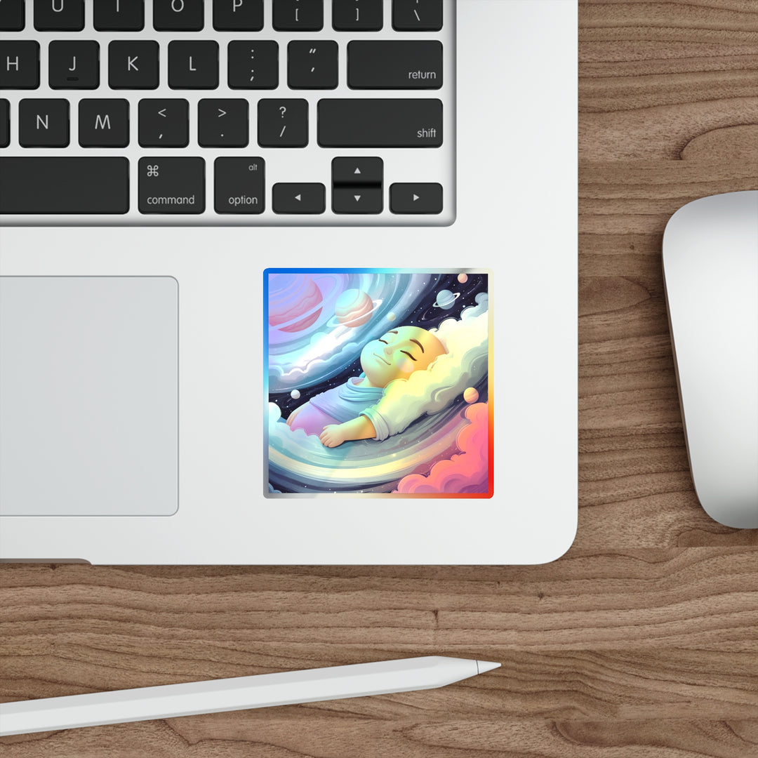 Dreamy Cosmic Holographic Die-Cut Sticker – Pastel Galaxy Baby Design