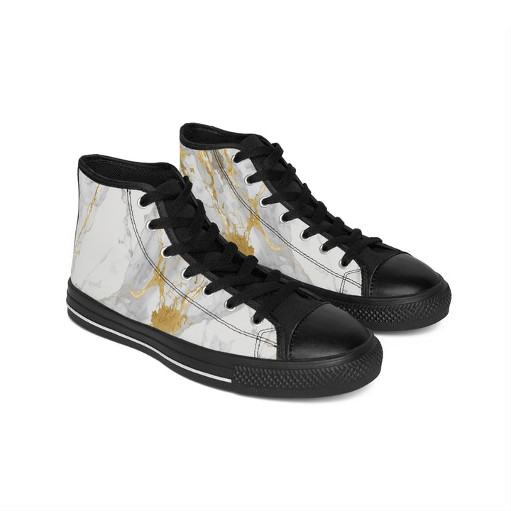 Men’s High-Top Classic Sneakers – Marble Gold Design, Trendy & Comfy