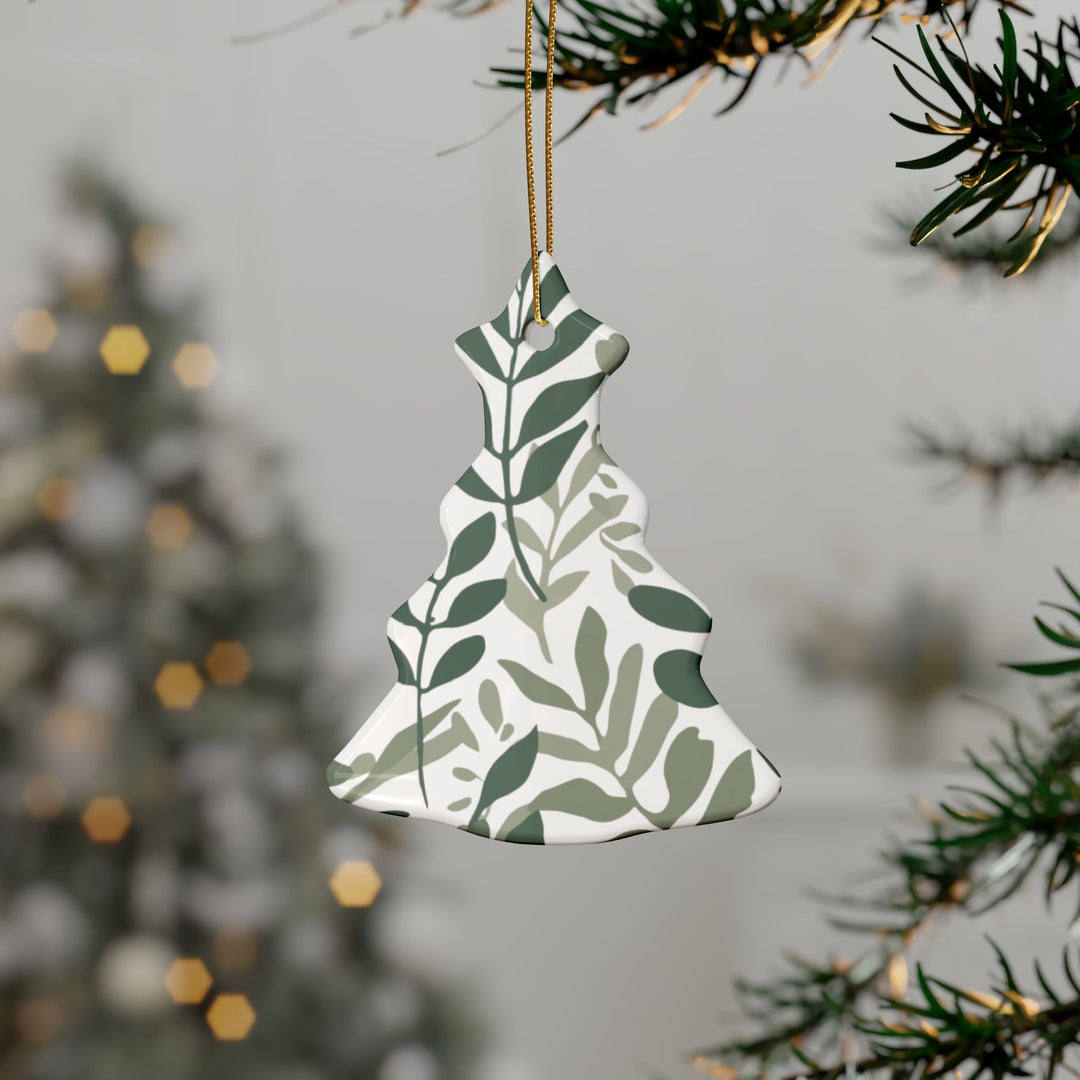 Personalized Ceramic Ornaments – Modern Botanical Leafy Green Design (1–20pcs)