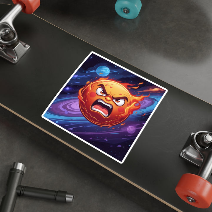 Custom Die-Cut Sticker—Fiery Sun Space Cartoon, Bold Premium Vinyl