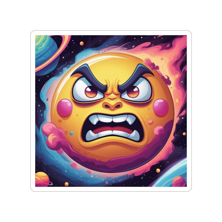 Angry Sun Space Cartoon Transparent Die-Cut Outdoor Sticker – Fun & Durable