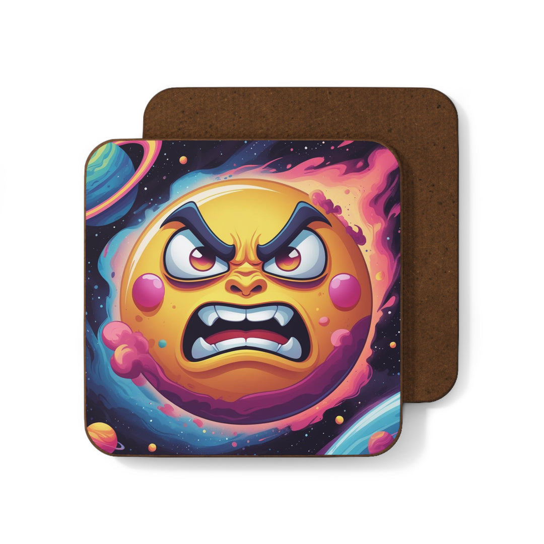 Cartoon Angry Sun Hardboard Coaster – Bold Space Theme, Durable & Fun