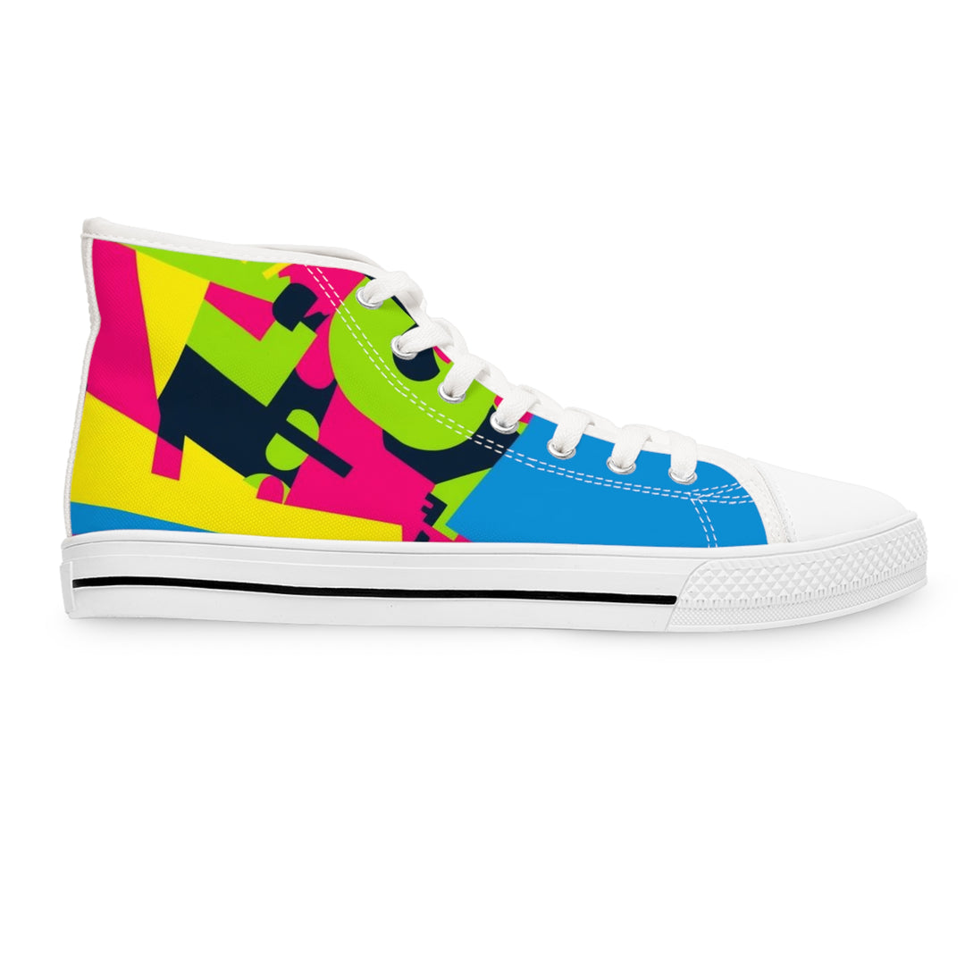 Women's High Top Sneakers – Neon Geometric Street Style | Comfy Bold Fashion