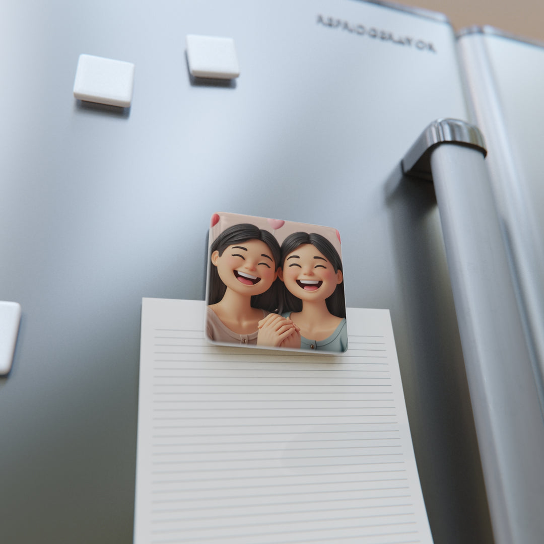 Personalized 3D Cartoon Porcelain Magnet – Cute Friendship Square Decor