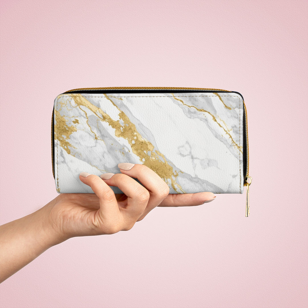 Sleek Marble Gold Zipper Wallet – Personalized Luxe Faux Leather Organizer