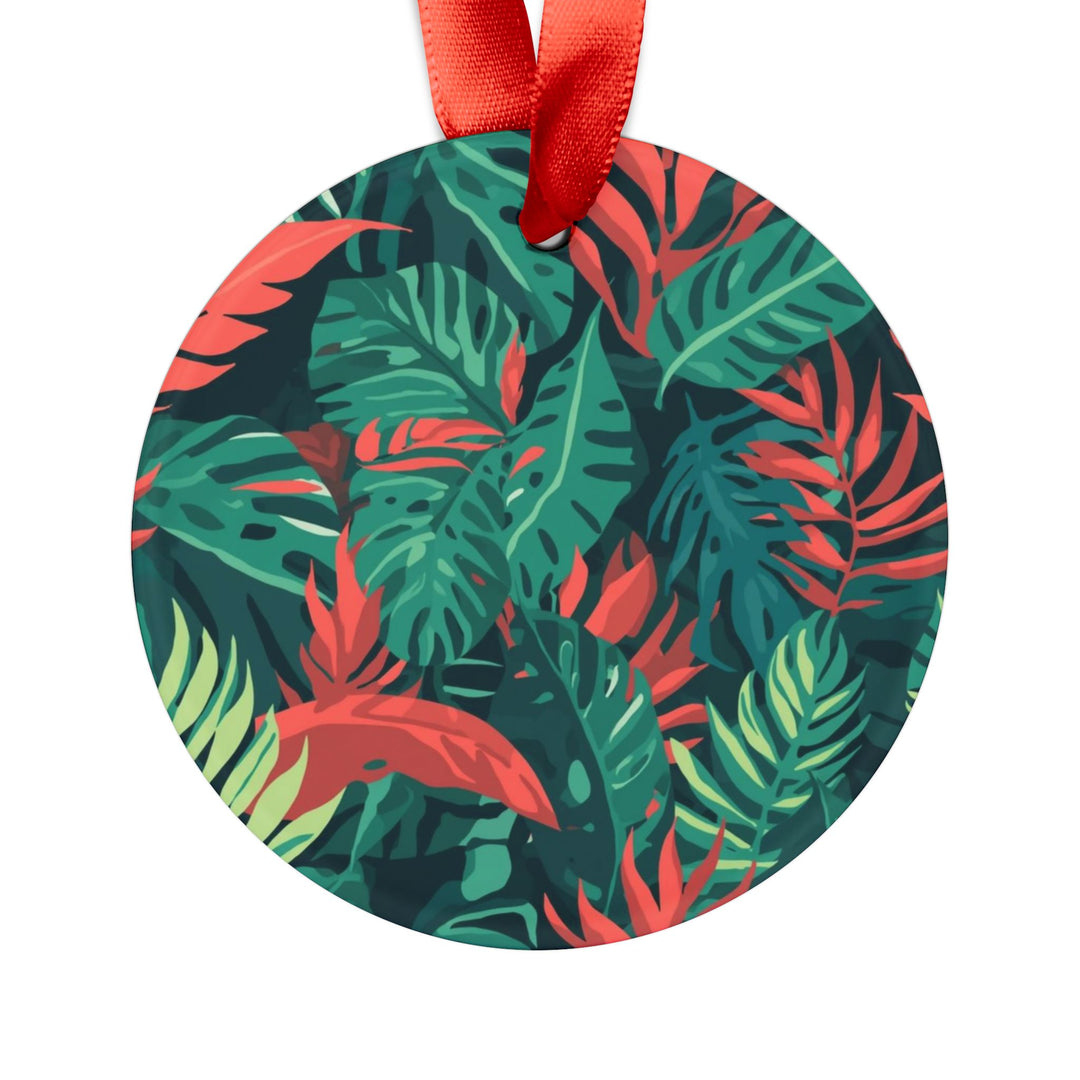 Personalized Acrylic Ornament with Ribbon – Tropical Leaf Jungle Vibe Decor
