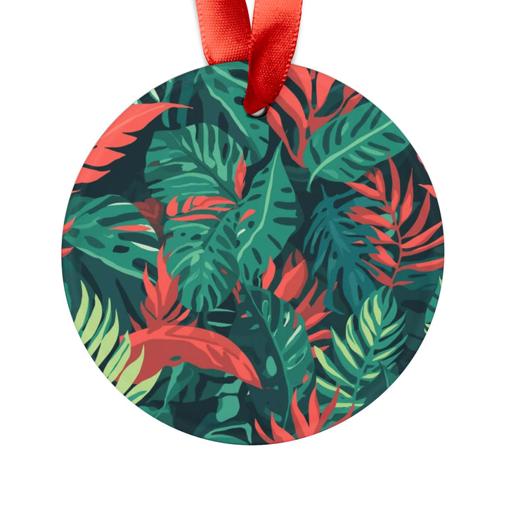 Personalized Acrylic Ornament with Ribbon – Tropical Leaf Jungle Vibe Decor