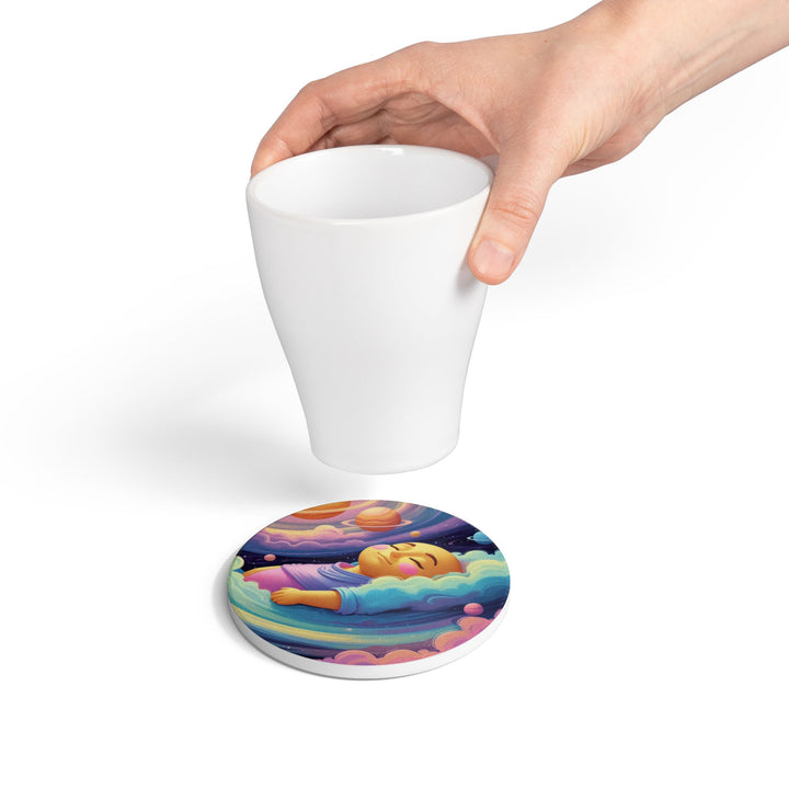 Galaxy Baby Dream Ceramic Coaster – Cute Pastel Space Nursery Decor