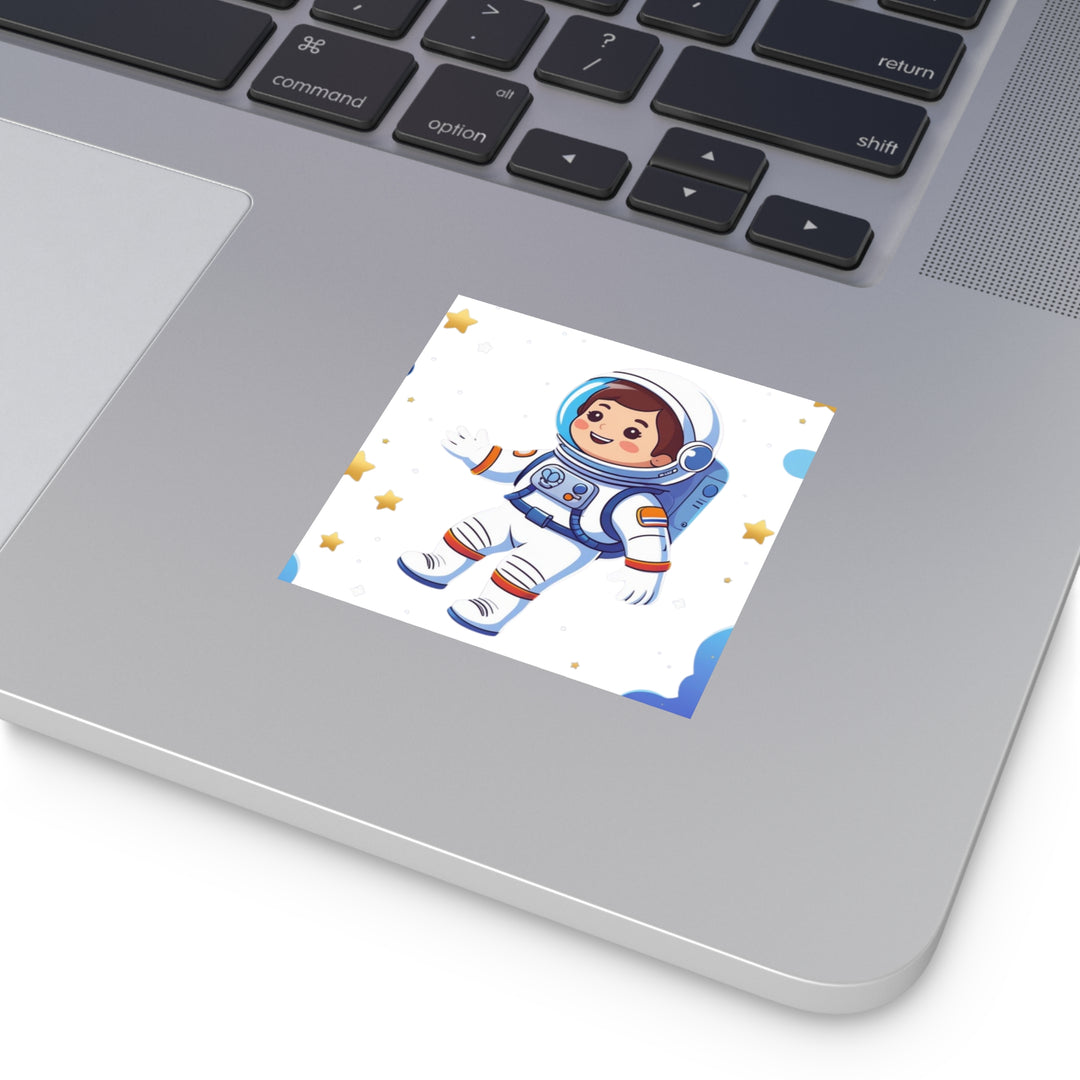 Space Adventure Square Laminate Sticker – Cute Astronaut, Durable & Fun