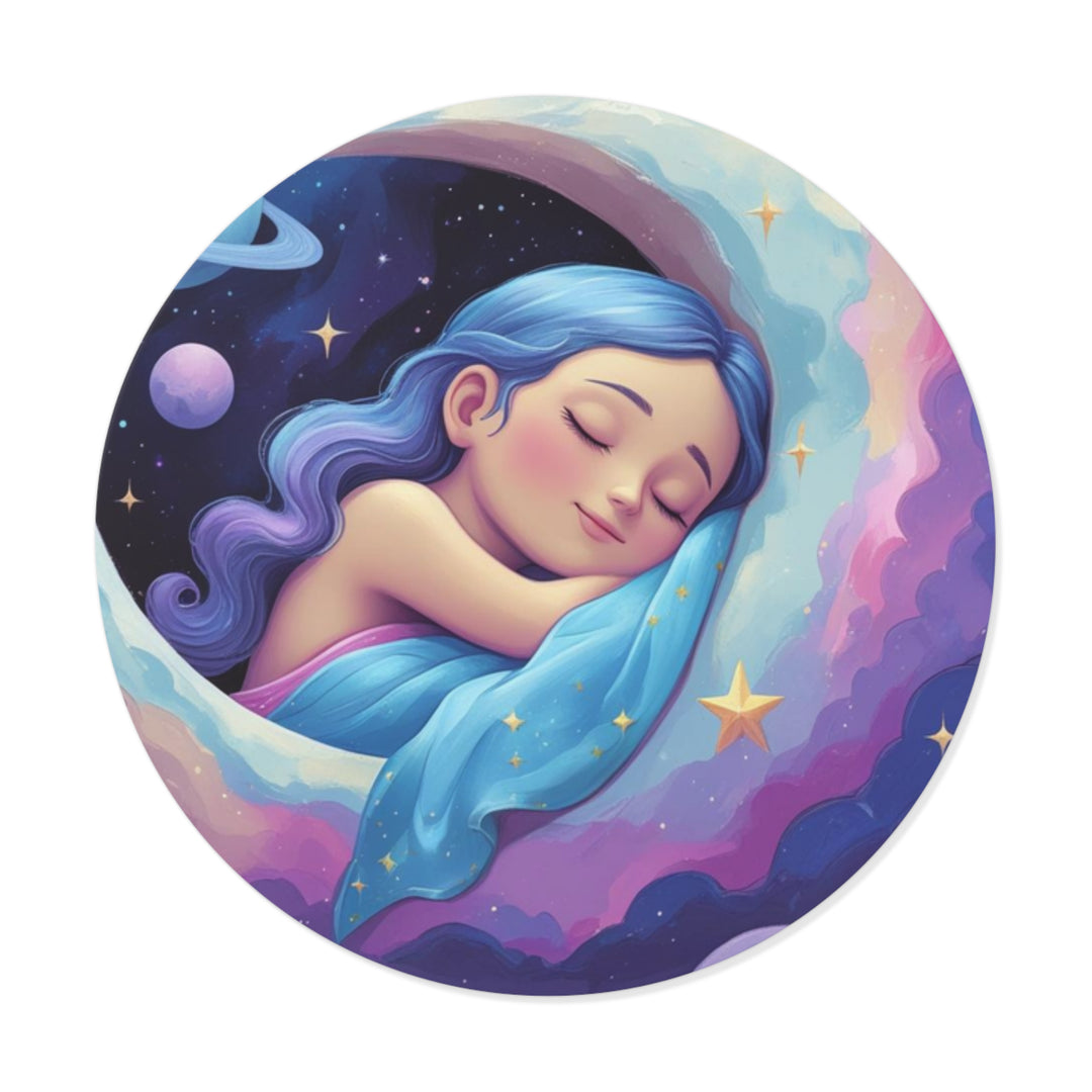 Dreamy Girl on Moon Custom Round Vinyl Sticker – Waterproof, Trendy & Durable