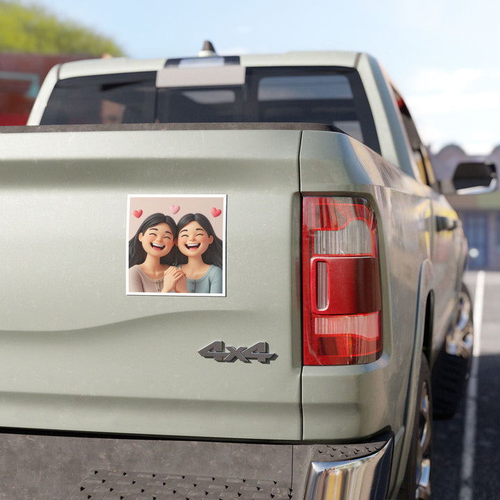 Custom Car Magnet – Cute 3D Cartoon Smiling Girls, Friendship & Joy