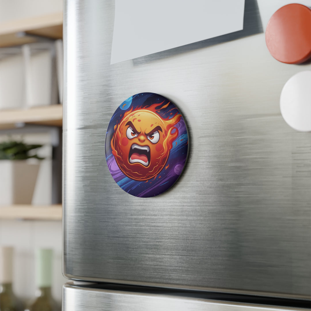 Fiery Angry Sun Cosmic Round Button Magnet – Customizable, Packs of 1/10