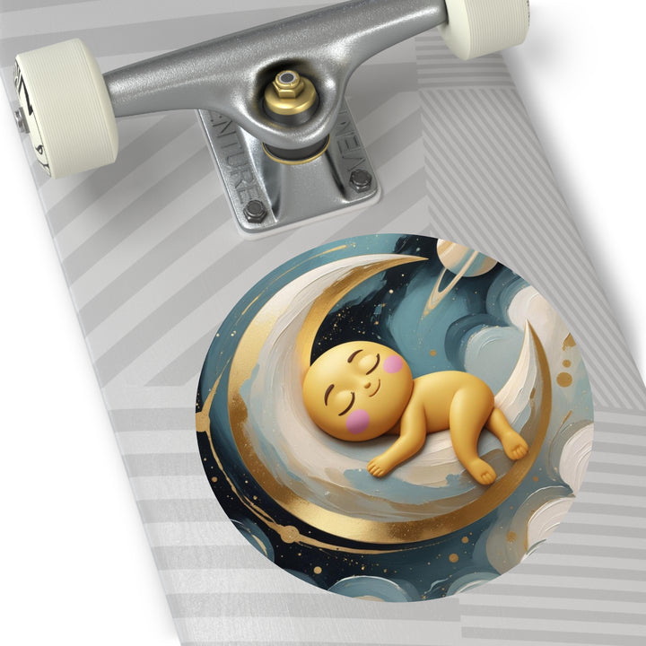 Custom Round Vinyl Sticker – Cute Celestial Baby Moon Nursery Decor