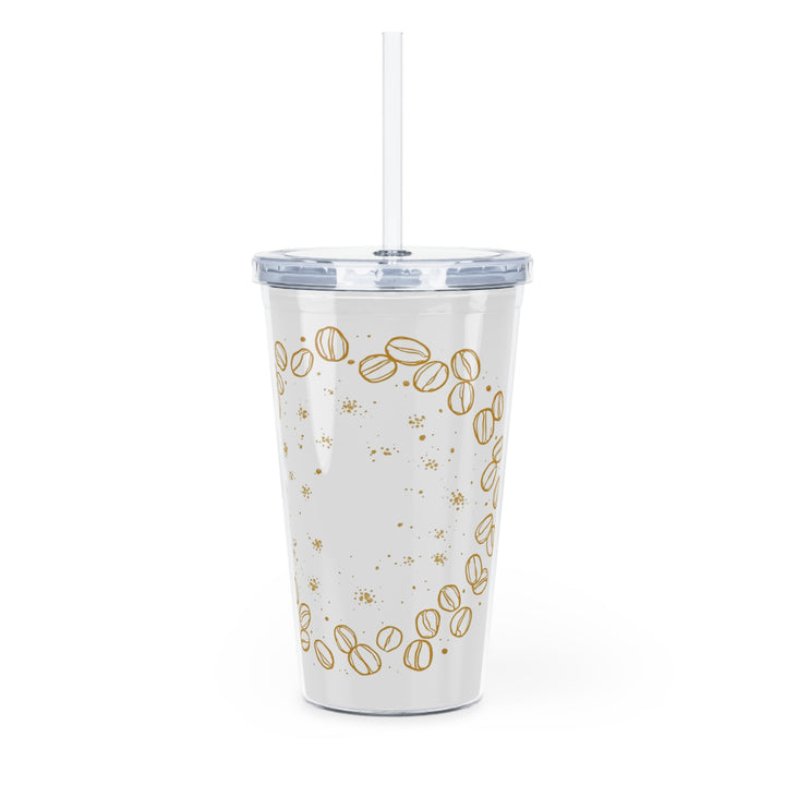 Custom Coffee Bean Black Plastic Tumbler with Straw – 20oz, Trendy & Personalizable