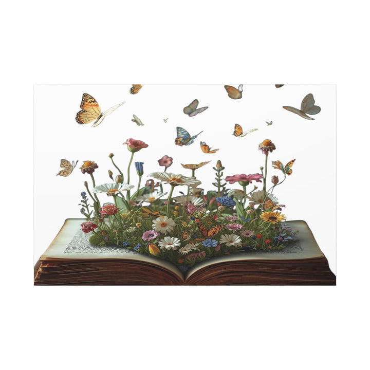 Magical Pop-Up Book Matte Canvas – Whimsical Wildflowers & Butterflies Art