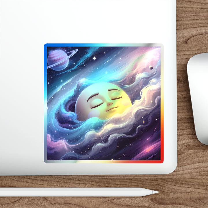 Dreamy Galaxy Holographic Die-Cut Sticker – Cute Moon & Cosmic Vibes