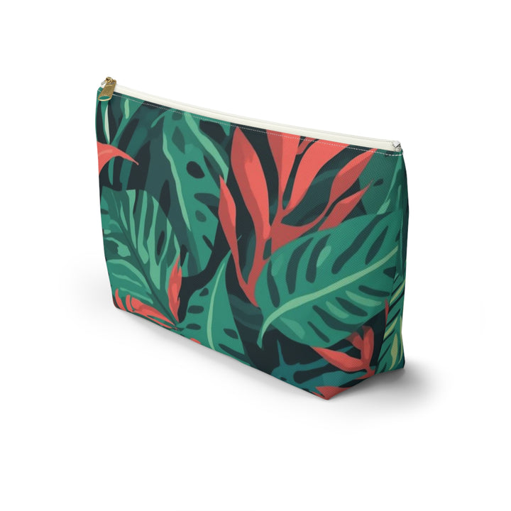 Chic T-Bottom Accessory Pouch – Tropical Leaf Pattern, Travel & Makeup Bag