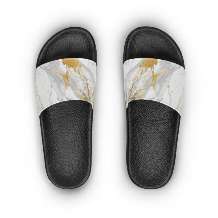 Chic Marble & Gold Women's Slide Sandals – Customizable, Ultra-Comfortable Slides