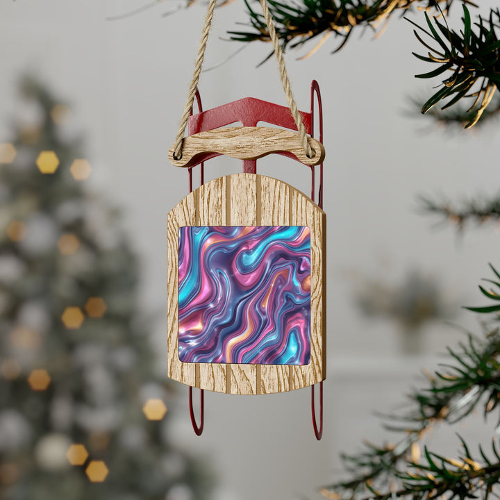 Modern Iridescent Marble Sled Ornaments – Personalized, Whimsical Decor