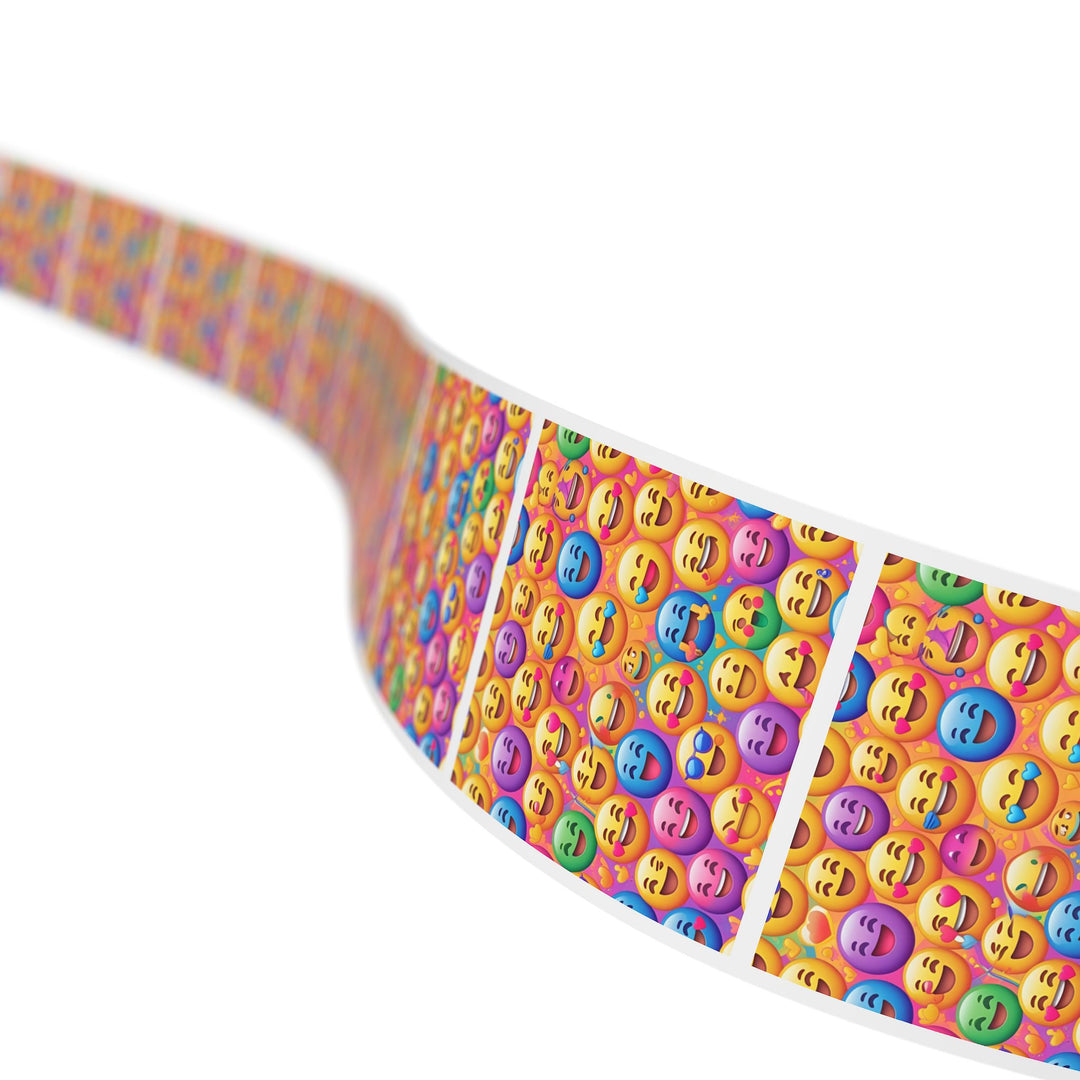 Vibrant Emoji Square Sticker Rolls – Durable, Glossy, Fun Labels for All