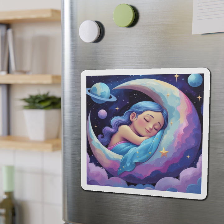 Custom Die-Cut Magnet – Dreamy Girl on Moon, Whimsical Celestial Decor