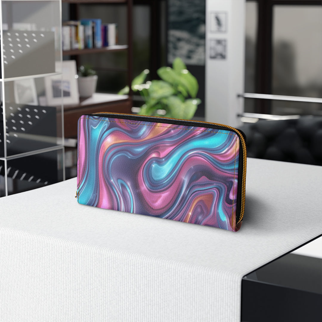 Sleek Iridescent Marble Personalized Zipper Wallet – Stylish, Custom & Secure