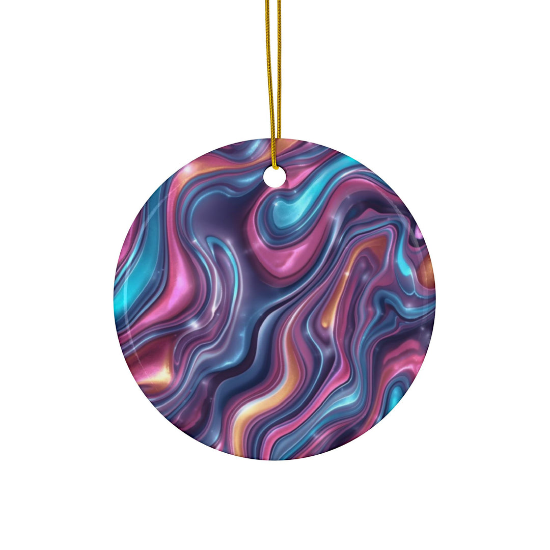 Custom Double-Sided Ceramic Ornaments – Iridescent Swirl Modern Decor
