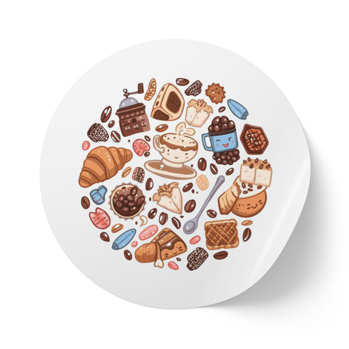 Coffee & Dessert Round Sticker Rolls – Durable, Cute Café Labels, 50-250ct