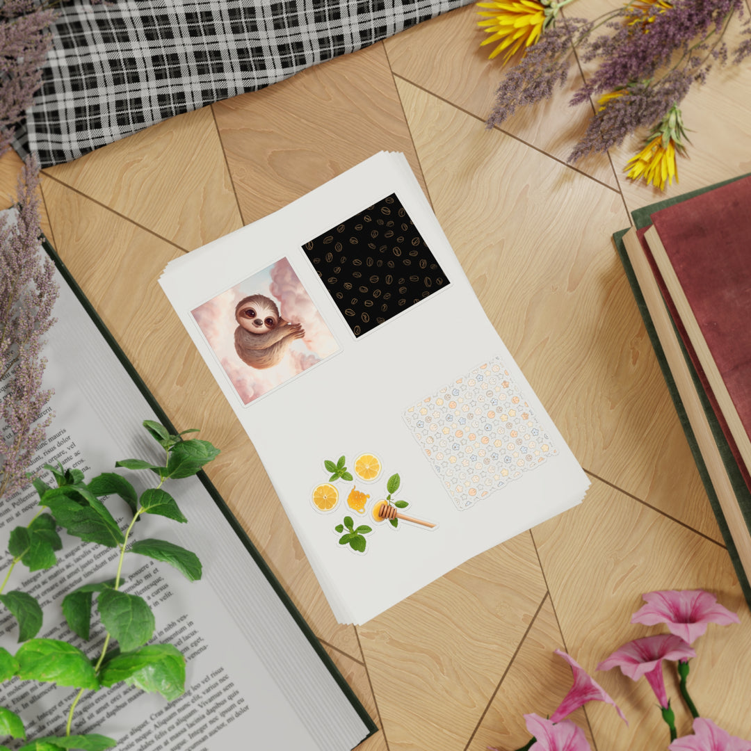 Trendy 5pc Sticker Sheet Bundle – Coffee, Cute Pastels, Sloth & More!