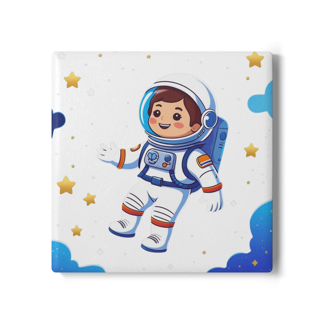 Cartoon Astronaut Ceramic Coaster – Cute Space Kids Decor, Non-Slip, Durable
