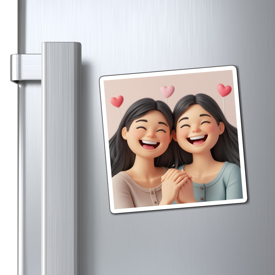 Custom Cartoon Friendship Magnets – Cute 3D Girls, Joyful & Playful Decor