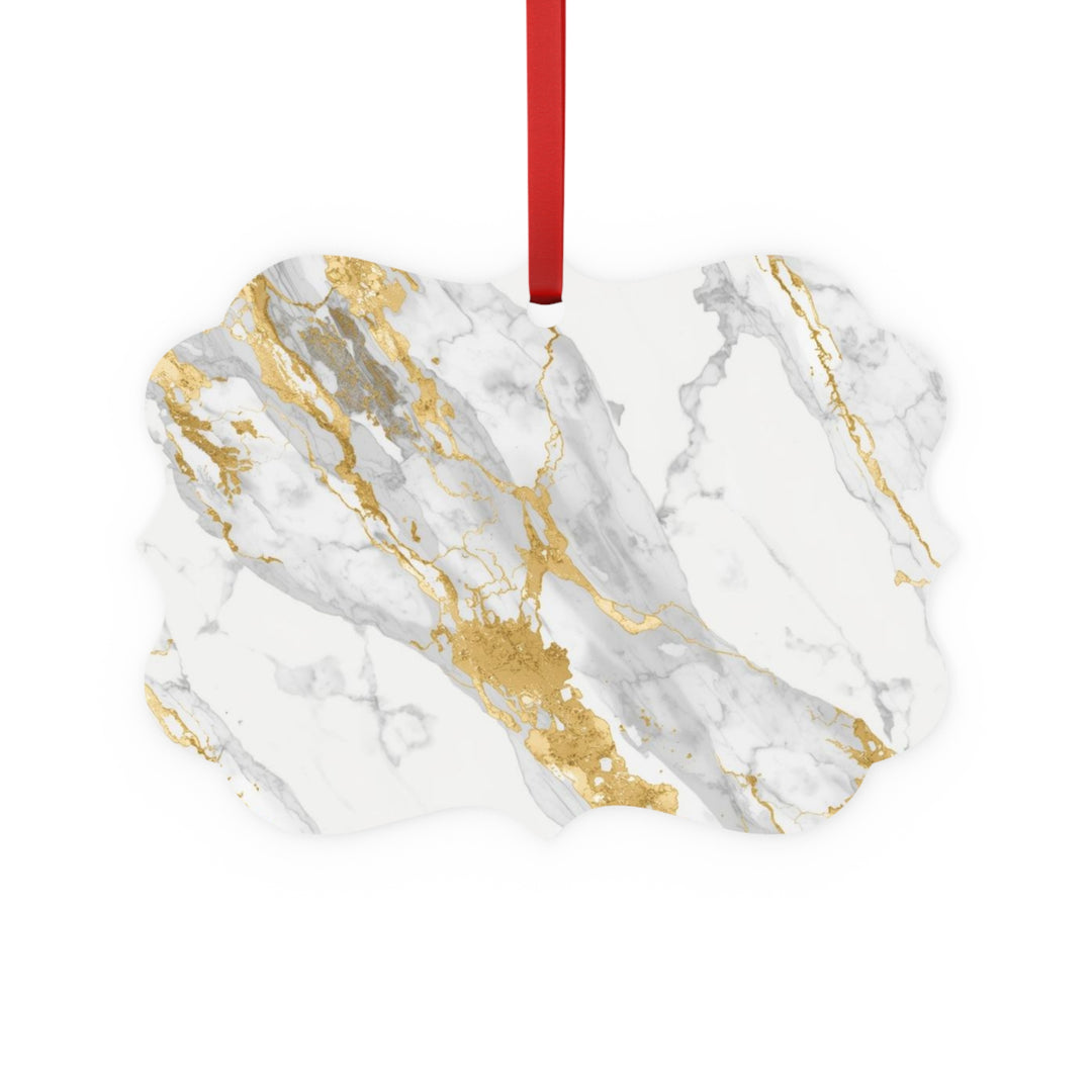 Chic Marble & Gold Double-Sided Metal Ornament – Elegant Modern Decor Gift