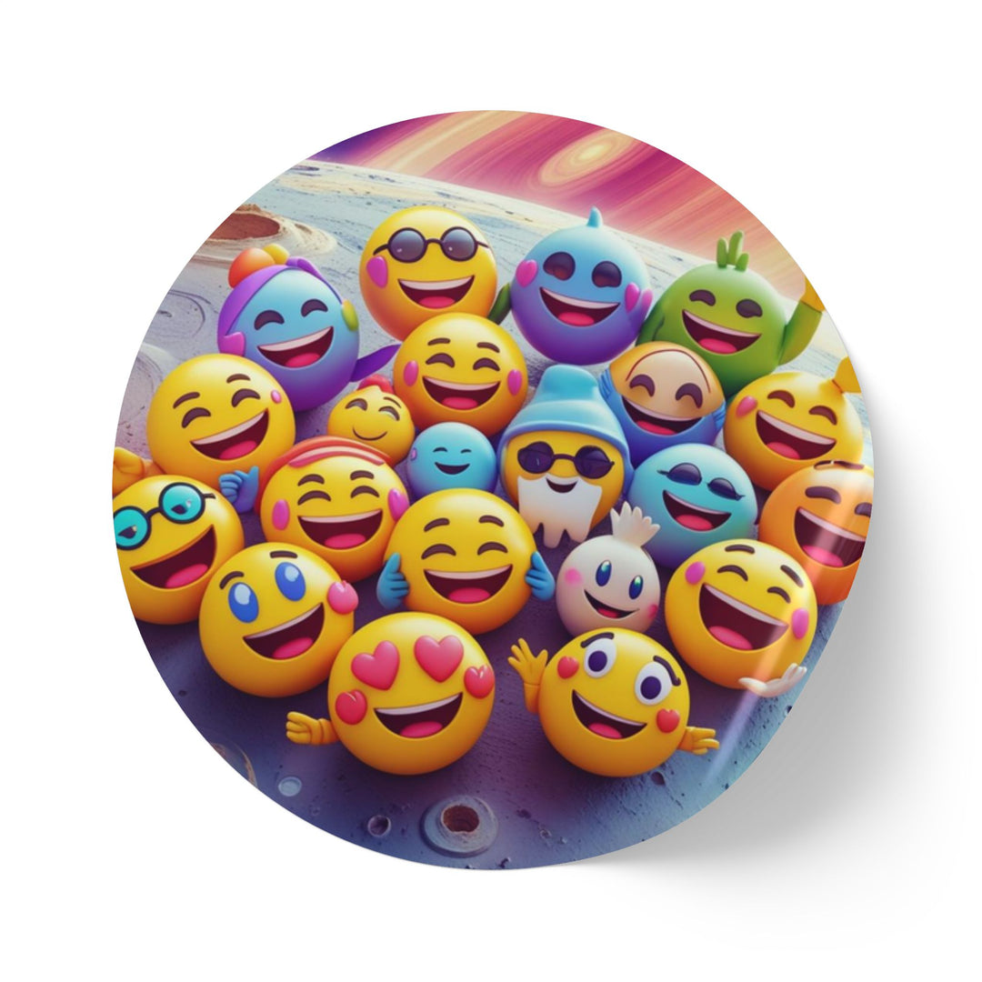 Fun Emoji Space Round Sticker Label Rolls – Durable, Glossy & Playful